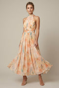 Women's Floral Halter Neck Maxi Dress - Tie Back - Wedding Guest