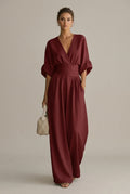 Women's V-Neck Waist Defining Long Sleeve Jumpsuit