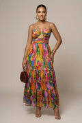 Women's Printed Cut-Out Slip Maxi Dress - Spaghetti Strap