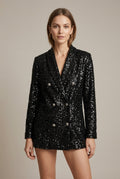 Women's Sequin Double Breasted Long Blazer - Deep V Longline