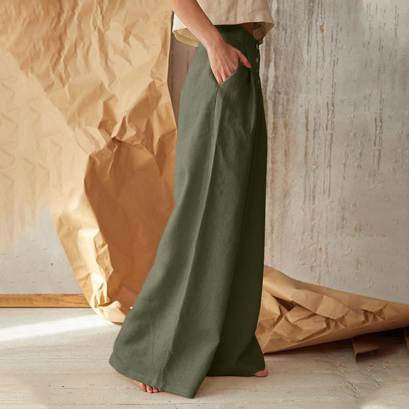 Women’s Wide Leg Pants with High Waist and Button Front Closure Pleated Loose Fit Trousers