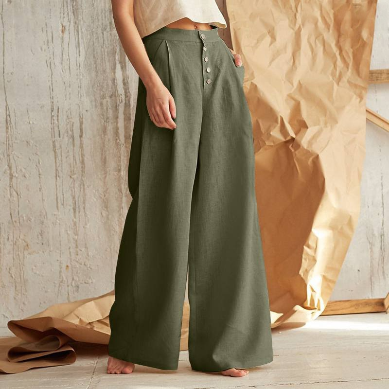 Women’s Wide Leg Pants with High Waist and Button Front Closure Pleated Loose Fit Trousers