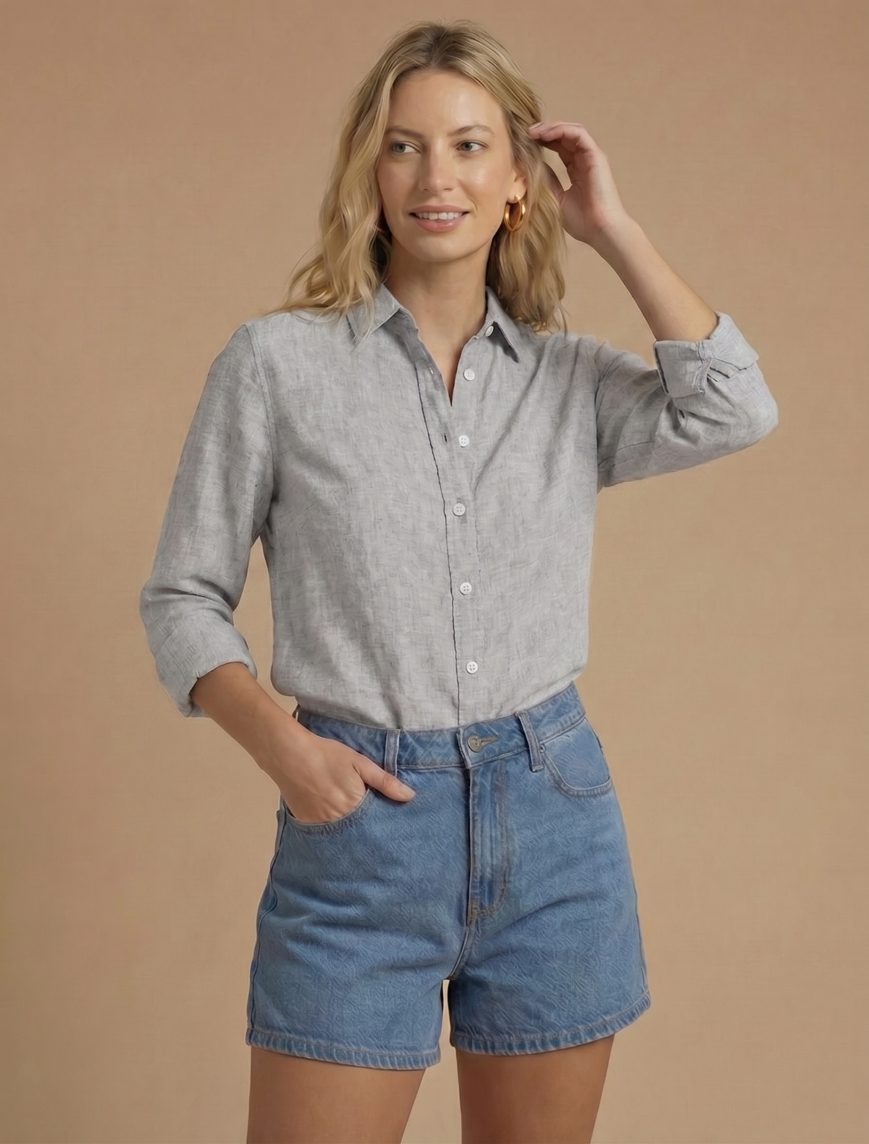 Women’s Button Front Long Sleeve Blouse with Relaxed Silhouette