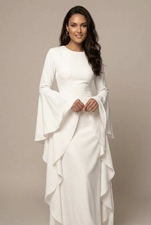 Maxi Dress Women - Round Neck Dramatic Flared Sleeves - Elegant