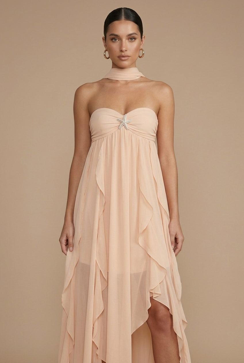 Women's Halter Neck Maxi Dress with Ruffle Skirt - Wedding Guest