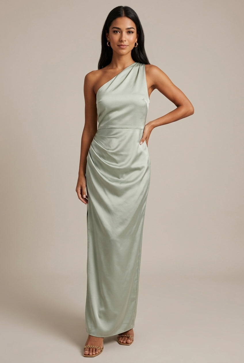 Women's One Shoulder Maxi Dress - Side Slit - Open Back