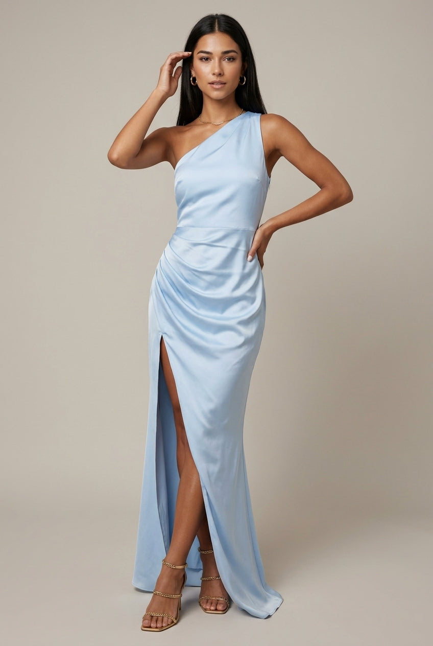 Women's One Shoulder Maxi Dress - Side Slit - Open Back
