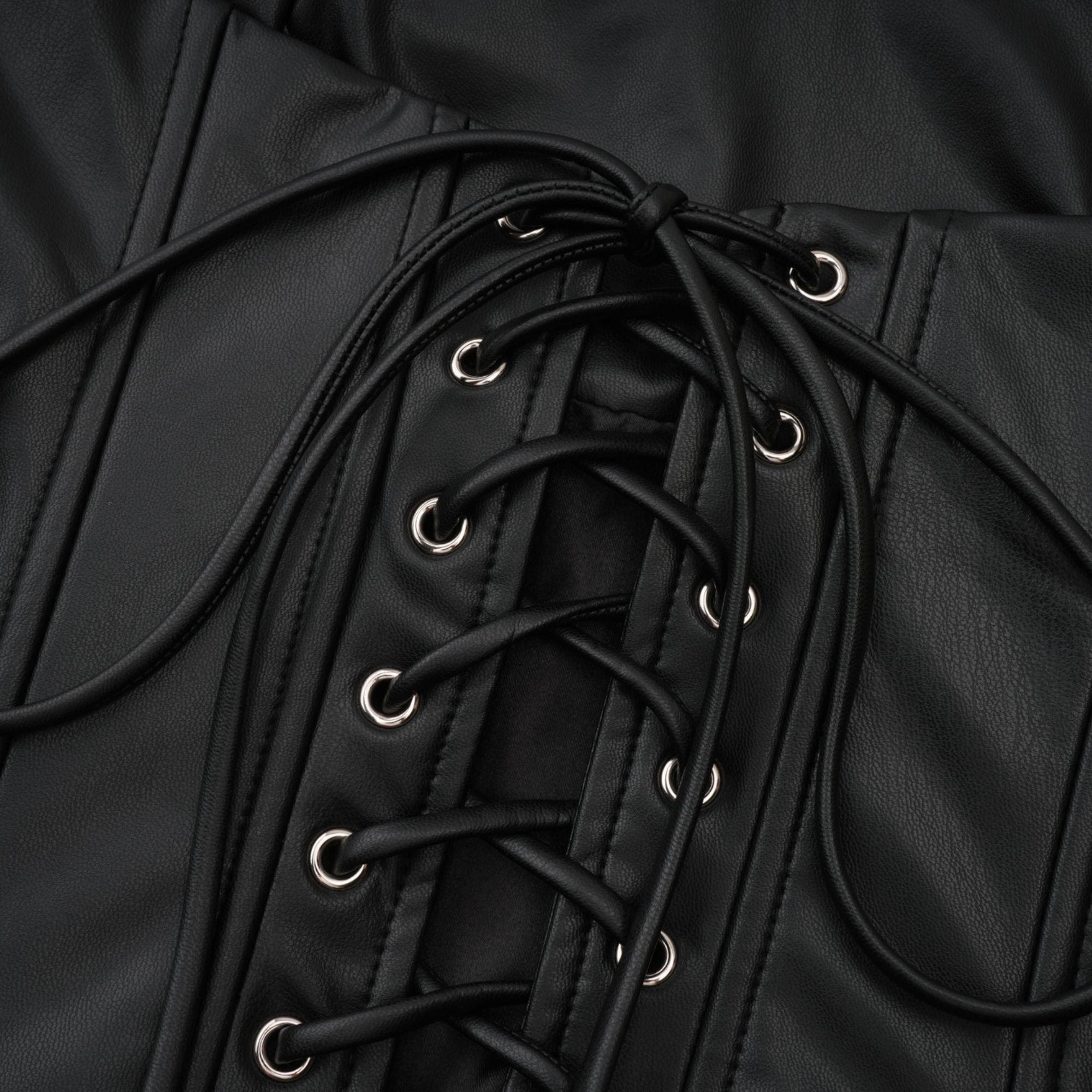 Women's Strapless Faux Leather Corset Mini Dress - Lace-Up Back